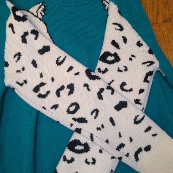 MINKPINK MINK PINK SNOW LEOPARD INTARSIA SWEATER AUTHENTIC GREEN WHITE SMALL - Picture 8 of 10